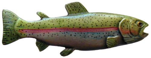 Rainbow Trout Knob Hand-tinted Antique Pewter left Sidefaces Right  NHK-148-PHT-L  in Pewter Hand Tinted