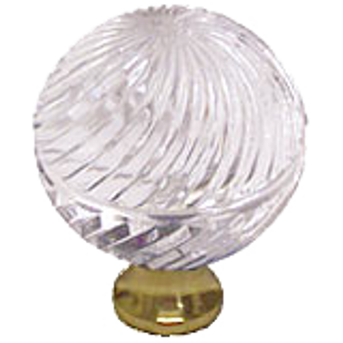 Swirled Round 1-3/16'' Crystal Knob with Polished Brass Base