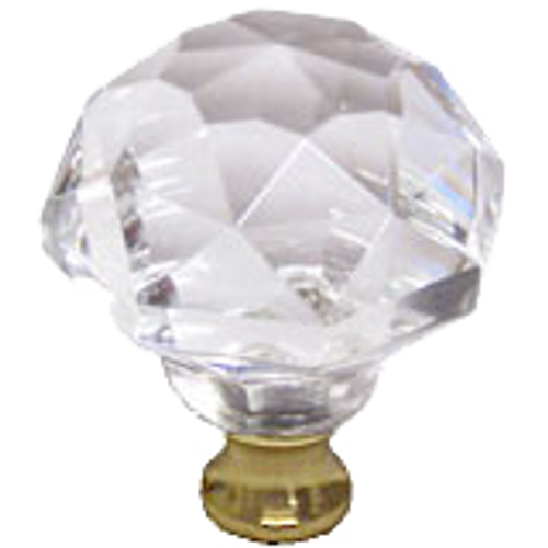 Round 1-3/8'' Crystal Knob with Polished Brass Base