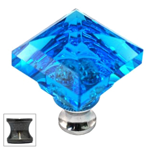 Aqua Square 1-1/4'' Crystal Knob with Antique Brass Base