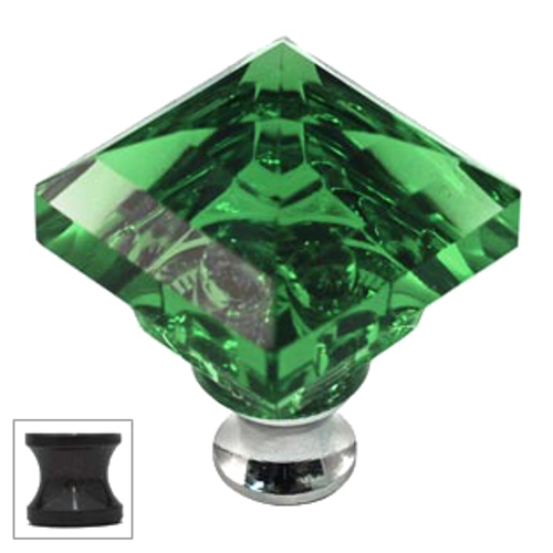 Green Square 1-1/4'' Crystal Knob with Bronze Base