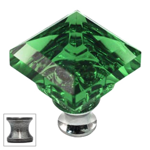 Green Square 1-1/4'' Crystal Knob with Pewter Base