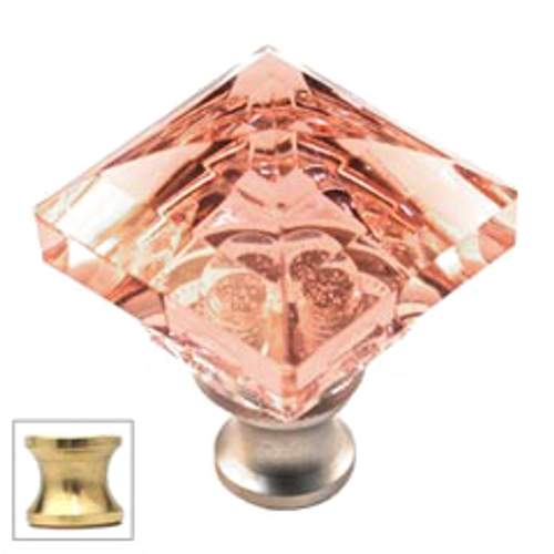 Pink Square 1-1/4'' Crystal Knob with Polished Brass Base