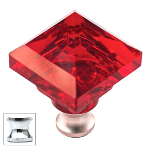 Red Square 1-1/4'' Crystal Knob with Polished Chrome Base
