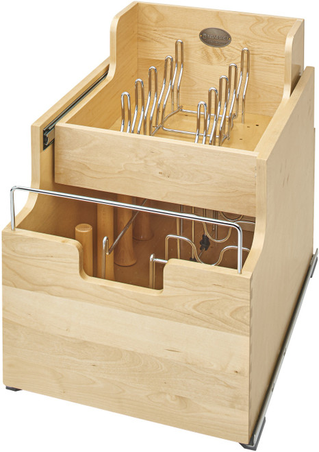 Rev-A-Shelf 14.5 in Two-Tier Wood Cookware Organizer 4CW2-SC-1