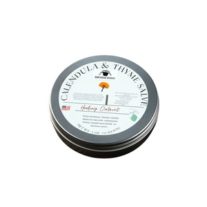 BearNaturalOrganics Calendula and Thyme Healing Salve in tin jar – natural eczema relief and dry skin moisturizer