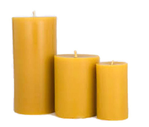 set of 3 Beeswax Pillar Candle Golden Yellow  Aromatherapy 2" x 3.8", 2.45" x 4. 2" and 2.75x 4.6 Set of 3