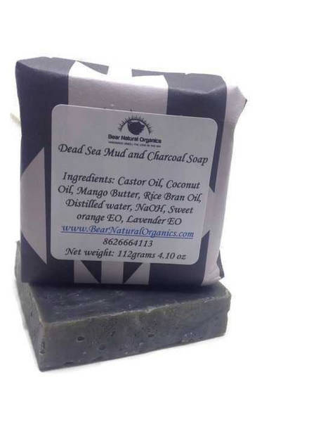 Dead Sea Mud & Activated Charcoal Lemongrass & Peppermint Soap Bar EO Bear Natural Organics