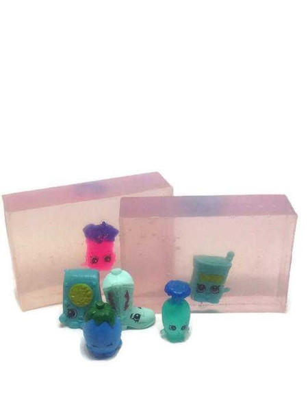 Clear Kids Face and Body Soap Bar with Shopkins Toy inside Bubble Gum Scented 4 oz
