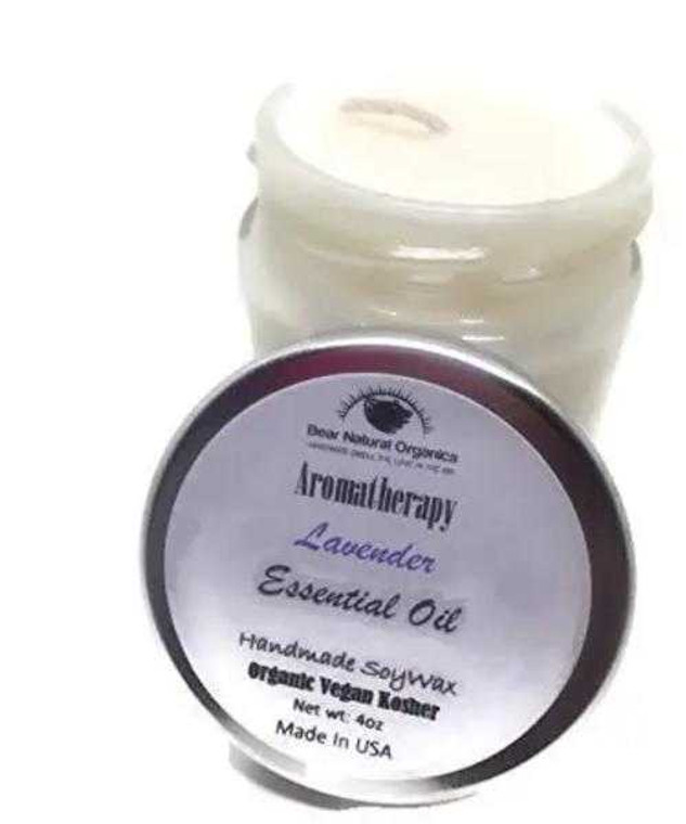 Aromatherapy Lavender Peppermint Essential Oil Calming Soy Wax Candle 6 Ounce 14.6 Bear Natural Organics