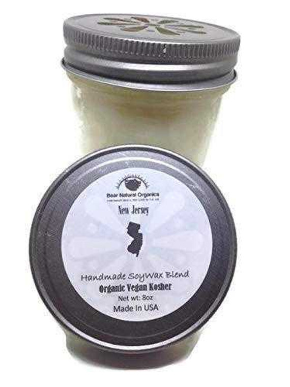 Where We From New Jersey Scented Candle 8 Ounces A Blend of Soy Wax Coconut Wax and Palm Wax 11.99 Bear Natural Organics
