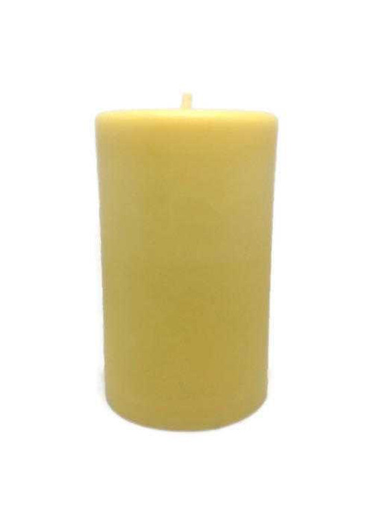 Bear Natural Organics Pure Organic Natural Handmade  Golden Yellow Honey 100 % Beeswax Pillar Candle 3" x 6" . 