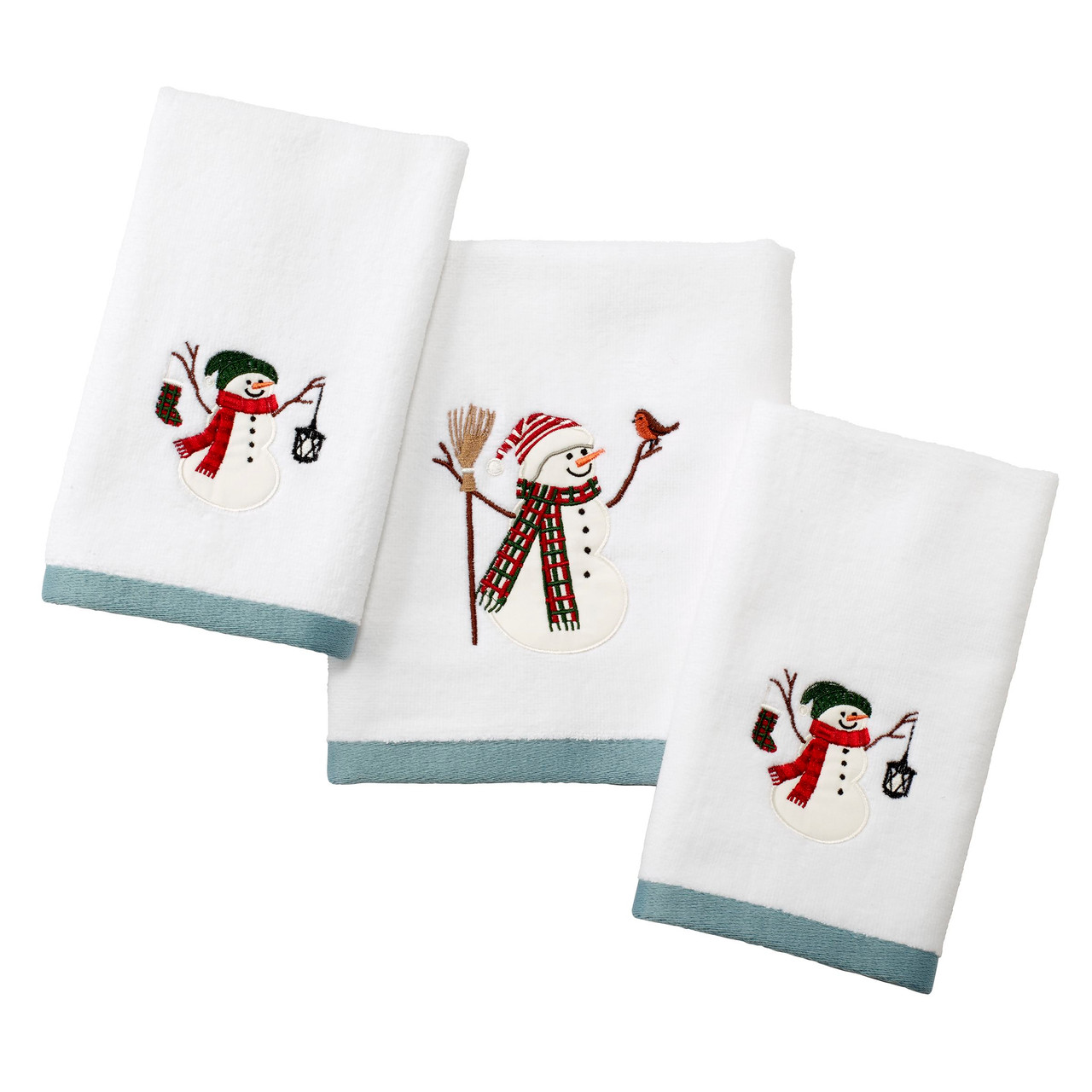 Winter Snowman Towel, Blue and White Towel, Winter Tea Towel