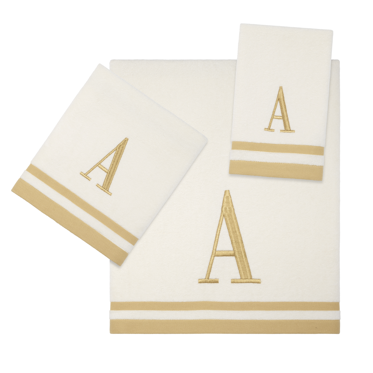 Ivory/Gold Monogram 3-Piece Towel Set - Avanti Linens