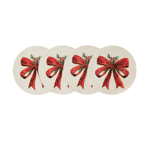Christmas Ribbon 4-Pack Round Placemat Set