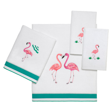 Pretty in Pink Flamingo Bath Towel Set Towel Color is White 