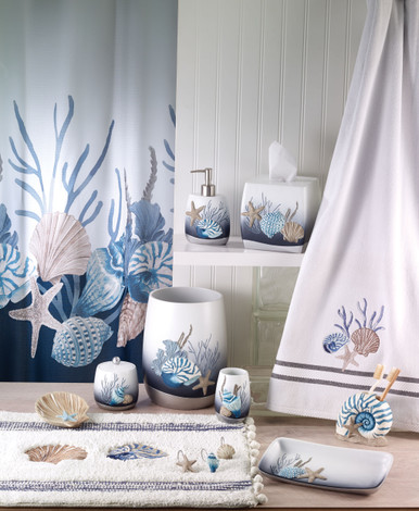 blue lagoon fish bathroom accessories Decorative Set, Vanity Organizers Including 2 Octopus Tumblers, 1 Clownfish Soap Dish, 1 Starfish Toothrush Holder and 1 Ocean Soap Dispenser : Home & Kitchen painted and uniquely crafted with raised starfish Blue Lagoon