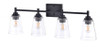 4-Light Clear Glass LED Vanity Light, Matte Black