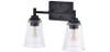 2-Light Matte Black Clear Glass LED Vanity Light