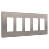 Screwless Wall Plate, 5-Gang Decorator/GFCI, Nickel
