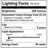 Sunlite 60 Watt G40 Globe, Medium Base, White, 2600K, 498lm, 120V