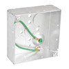 Garvin Industries 52151-SPT, 4" Square Box, 1-1/2" Deep, Welded, Conduit KO's, Pre-installed 8" Ground Wire, 10-32 Ground Screw