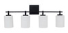 Monterno Series Light Vanity, White Glass, 4-Light, E26 Medium Socket, 120V, Black/Brushed Nickel