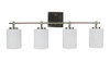 Monterno Series Light Vanity, White Glass, 4-Light, E26 Medium Socket, 120V, Black/Brushed Nickel