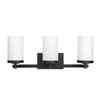 Daudlin Vanity, 3-Light, Frosted White Glass, Black|Brushed Nickel|Aged Brass, Medium Base, 120V