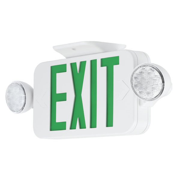 Exit/Emergency Combo, 120V/277V, White Housing, Green Letters, Two ...