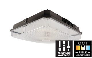 Square LED Parking Garage Canopy Luminaire, Small, 28W/35W/40W, Adjustable CCT 3000K/4000K/5000K, Dark Bronze