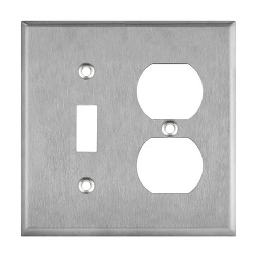 Enerlites Commercial 2-Gang Toggle & Duplex Receptacle Wall Plate Stainless Steel