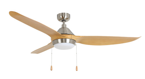 Colibri, 3-Blade 60-Inch Sweep Fan with LED Light Kit, Brushed Nickel / Carved Natural Maple, Pull Chain Control