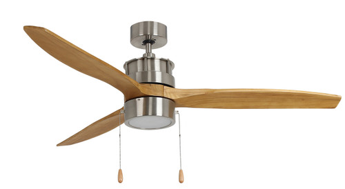 Torque, Brushed Nickel Finish with Natural Maple Blades, 52" Sweep, Pull Chain, Integrated LED Light Kit