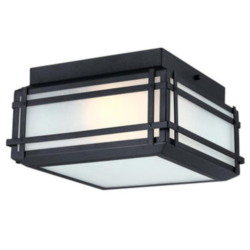 Devyn, 12 in. 2 Light Flush, Textured Black with Frosted Seeded Glass