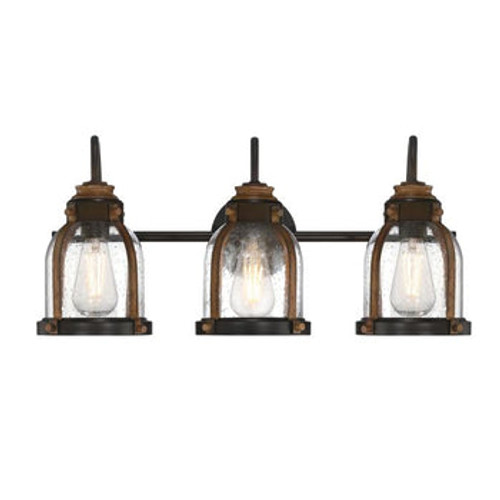 Cindy Series, 3-Light Wall Fixture, Oil Rubbed Bronze Finish with Barnwood Accents and Clear Seeded Glass