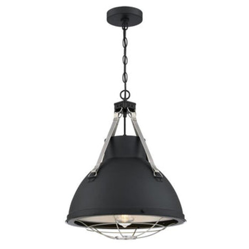 Bartley, Matte Black Finish with Dark Pewter Accents Cage Shade Pendant