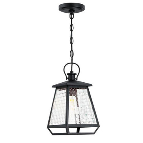 Aurelie Series, Textured Black Finish with Clear Waffle Glass Pendant