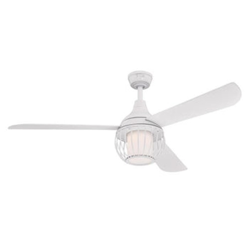 Graham Ceiling Fan, 52 in., White Finish, White Blades, Cage Shade, Opal Frosted Glass