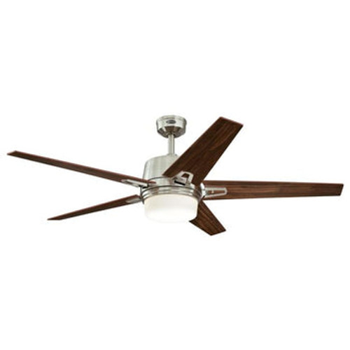 Zephyr Ceiling Fan, 56 in., Brushed Nickel Finish, Reversible Blades (Rich Walnut/Maple), Opal Frosted Glass