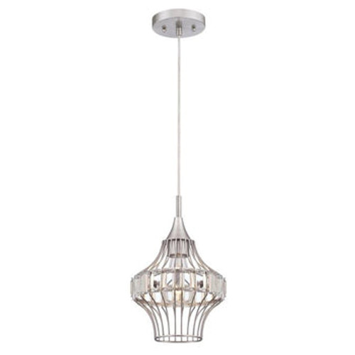 Shannon Series, Mini Pendant Brushed Nickel Finish with Crystal Prism Cage Shade