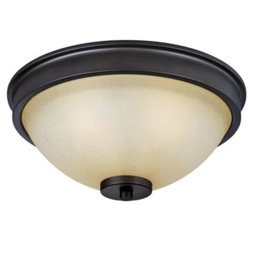 Karah Series, 15 in. 3 Light Flush Mount with Oil Rubbed Bronze Finish and Aged Amber Scavo Glass
