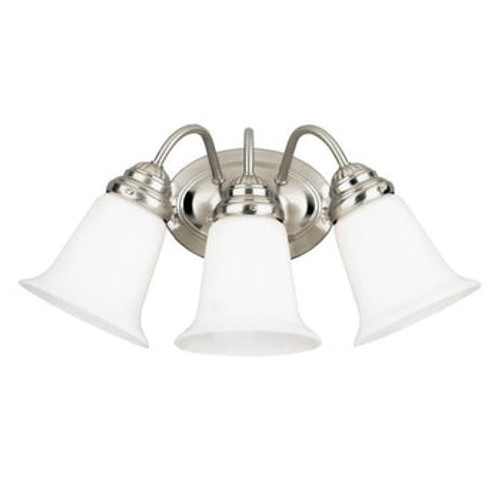 3 Light Wall Fixture, Brushed Nickel Finish, White Opal Glass, Trinity Series