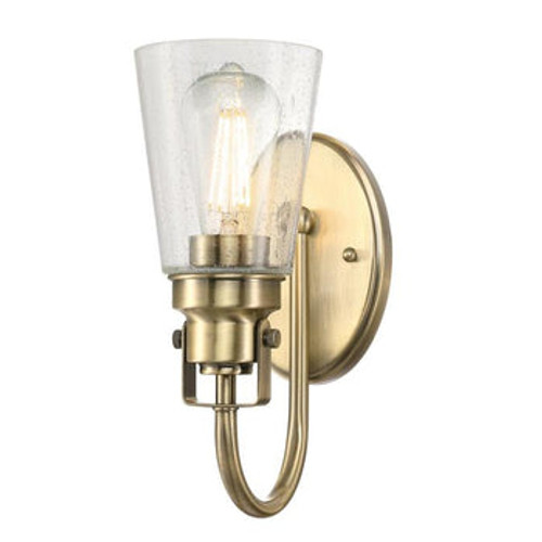 Ashton Indoor Wall Sconce, Antique Brass, Hand Blown Clear Seeded Glass, 12x4-3/4 inch