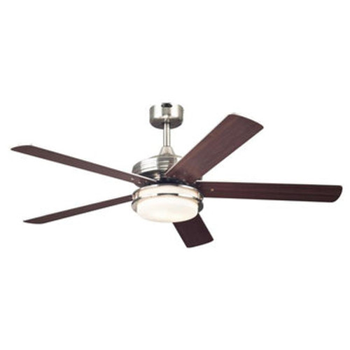 52 in. Brushed Nickel Finish, Reversible Blades (Weathered Maple/Beech), Opal Frosted Glass, Castle LED Ceiling Fan