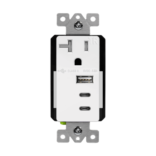 Interchangeable USB Module Charger Receptacle, 5.8A USB Type-A/C, 20A Tamper-Resistant