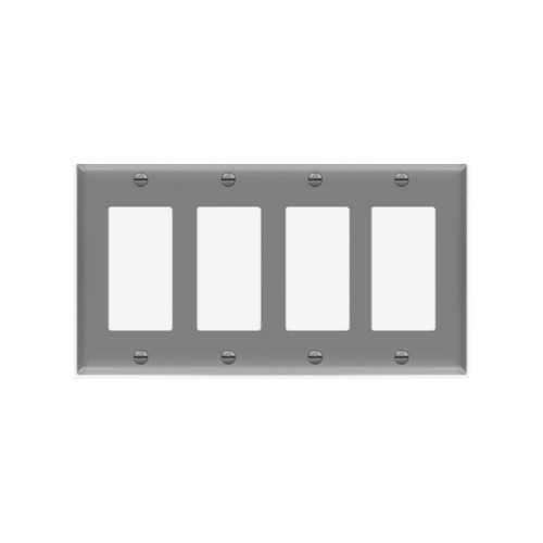 4-Gang Decorator/GFCI Wall Plate, Thermoplastic, UL94, V2 Rating, Grey