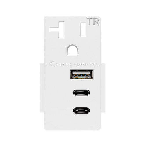 Interchangeable Triple USB Charger Module with 20A Tamper-Resistant Receptacle, White