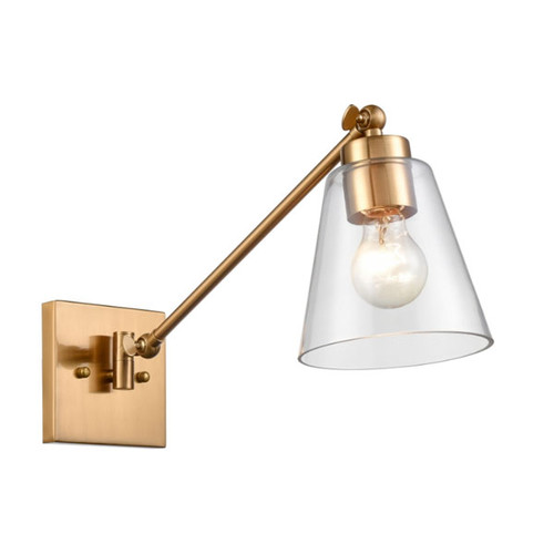 East Point 14.5'' High 1-Light Swing Arm Sconce, Satin Brass, Clear Hand Blown Glass Shade