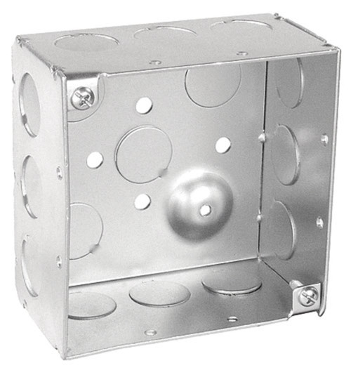 4" Square Box, 2-1/8" Deep - Welded, with Conduit KO's